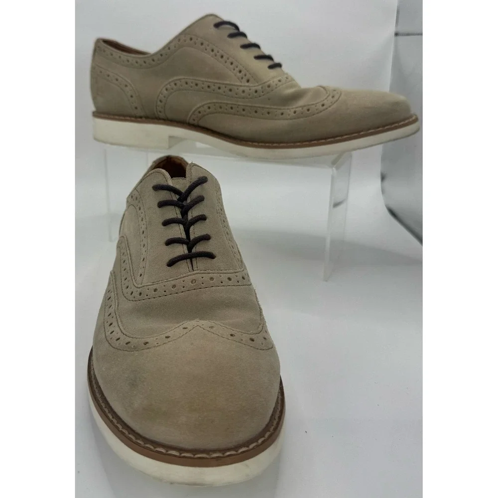 Aldo Men's Suede Wingtip Brogue Oxford Dress Shoes Bone Tan Beige 10.5 US